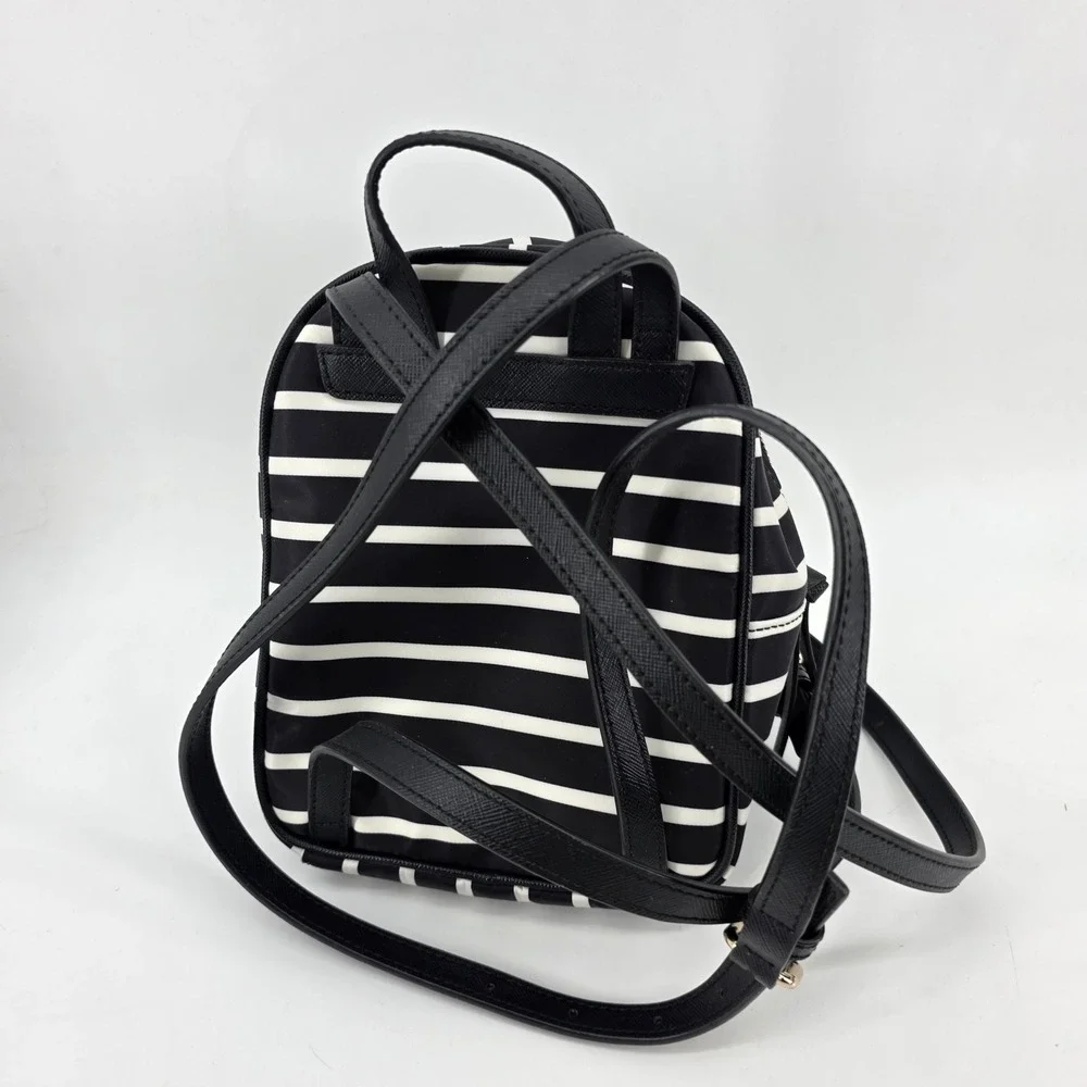 Kate Spade Striped Mini Backpack Black White Nylon Gold Hardware Bag